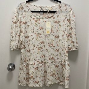NWT short sleeve blouse peplum style with floral print size XL